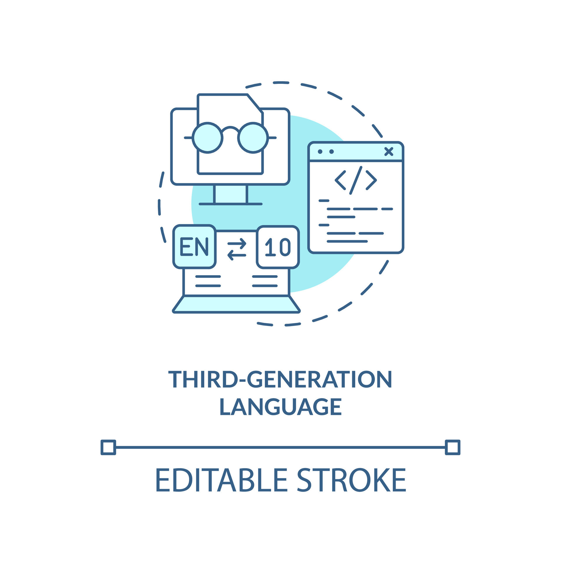 Third-generation programming language turquoise concept icon. Coding ...