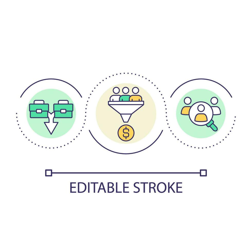 Retain employees during merger loop concept icon. Business activity abstract idea thin line illustration. Organization management. Isolated outline drawing. Editable stroke vector