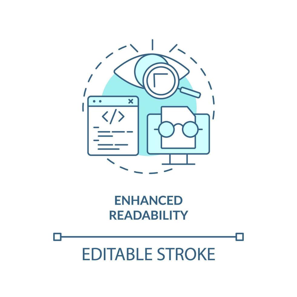 mejorado legibilidad turquesa concepto icono. funcional programación beneficio resumen idea Delgado línea ilustración. aislado contorno dibujo. editable carrera vector