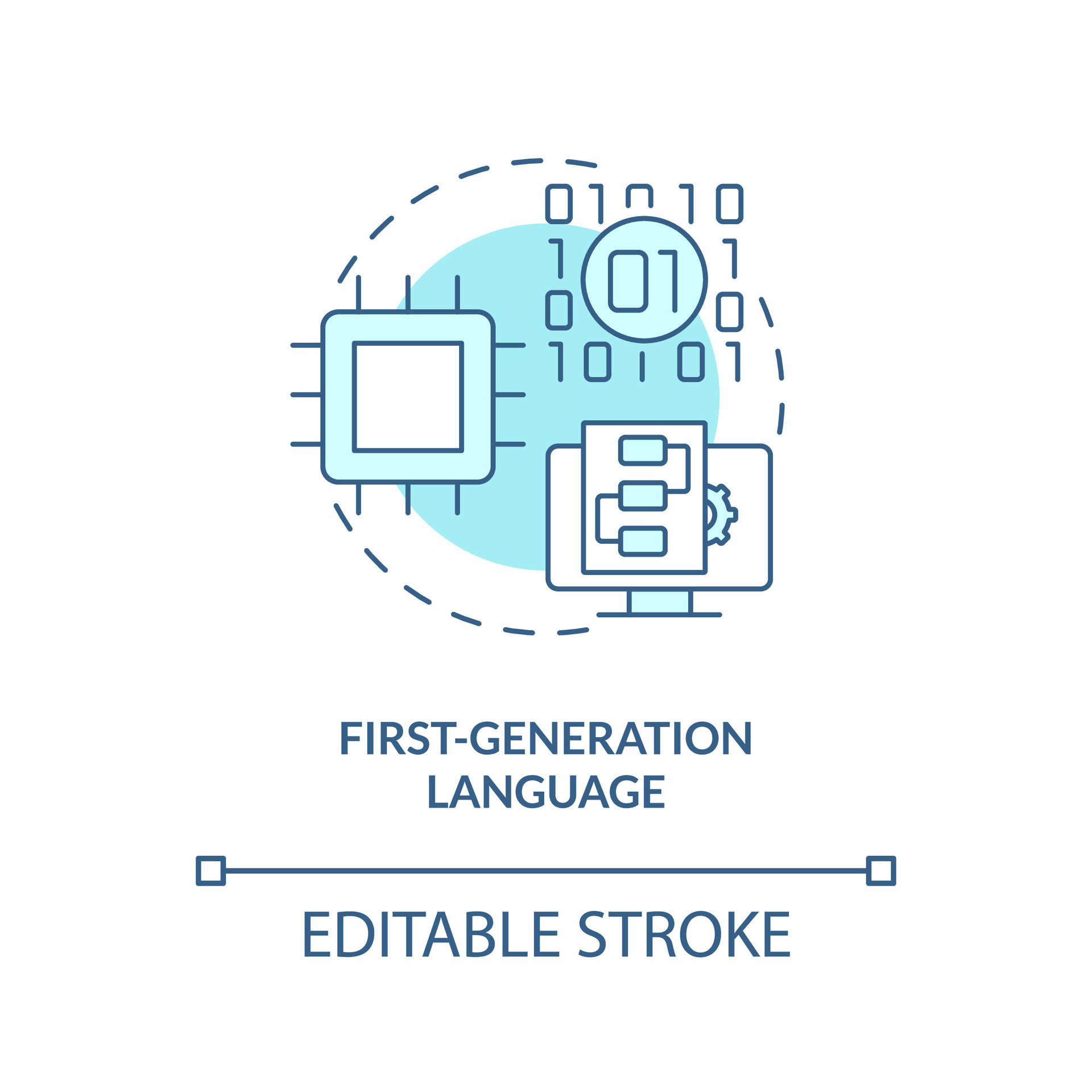 First-generation programming language turquoise concept icon. Straight ...