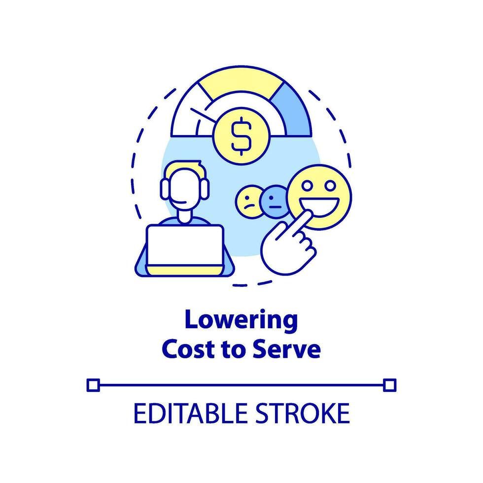 Lowering cost to serve concept icon. Satisfied client. Public service delivery change abstract idea thin line illustration. Isolated outline drawing. Editable stroke vector