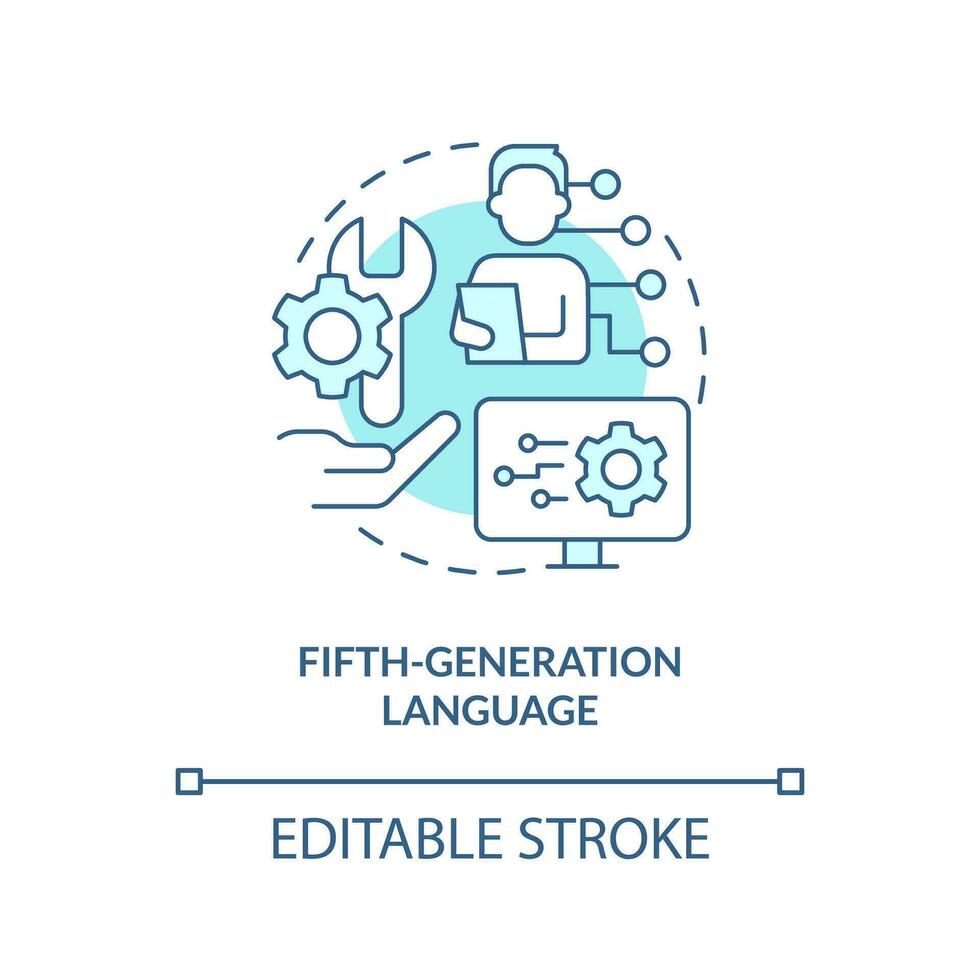 Fifth-generation programming language turquoise concept icon. Artificial intelligence abstract idea thin line illustration. Isolated outline drawing. Editable stroke vector