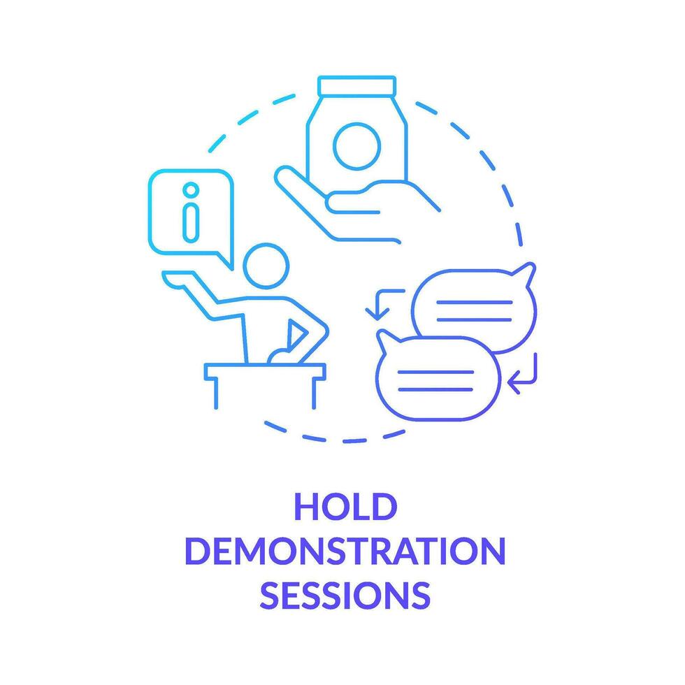 Hold demonstration sessions blue gradient concept icon. Product feature and application training abstract idea thin line illustration. Isolated outline drawing vector