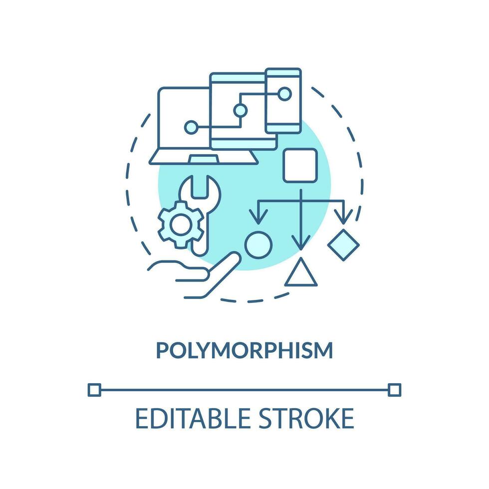 Polymorphism turquoise concept icon. Object-oriented programming principle abstract idea thin line illustration. Isolated outline drawing. Editable stroke vector