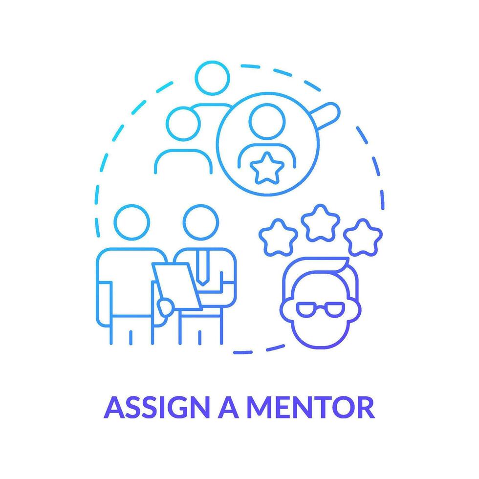 Assign mentor blue gradient concept icon. Employees education. Product feature and application training abstract idea thin line illustration. Isolated outline drawing vector