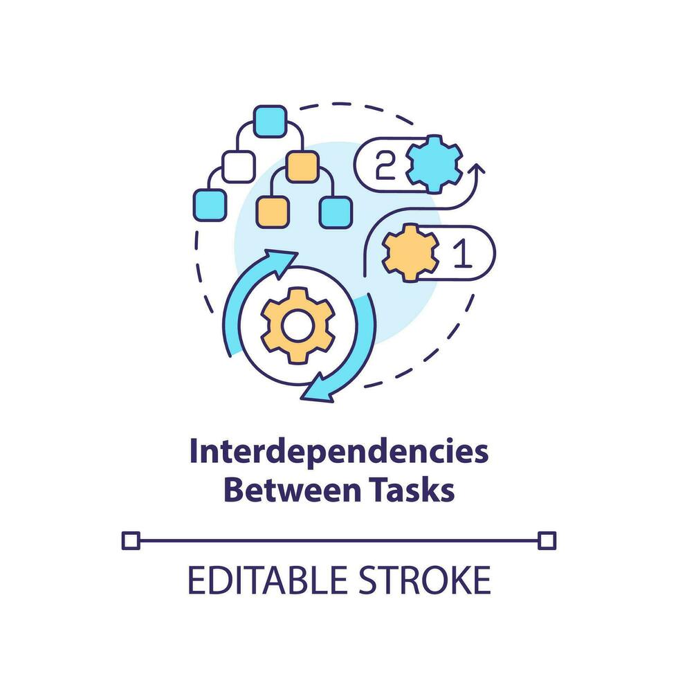 Interdependencies between tasks concept icon. Project plan includes abstract idea thin line illustration. Isolated outline drawing. Editable stroke vector