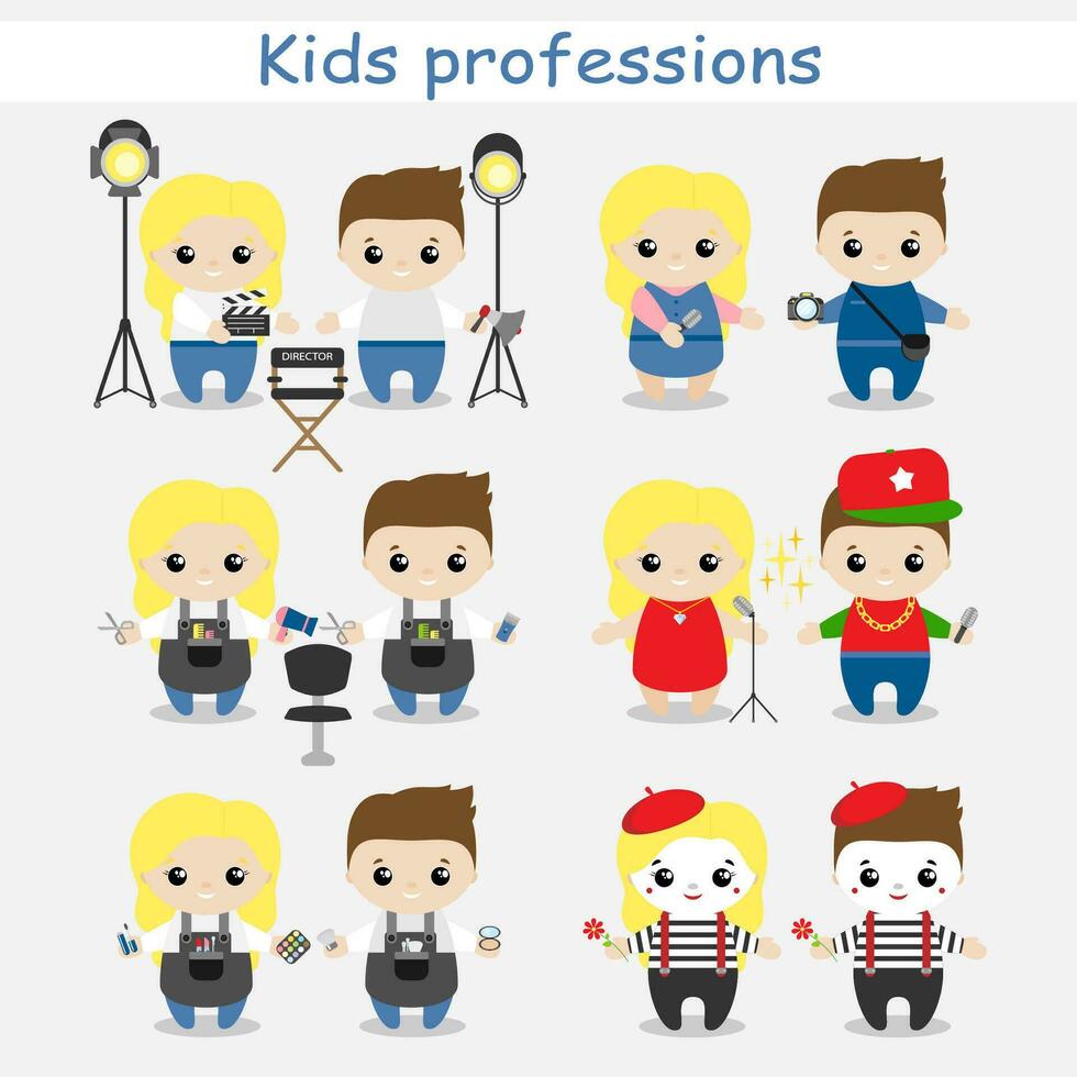 Set of cute cartoon children in professions. Kids in professions. Vector illustration