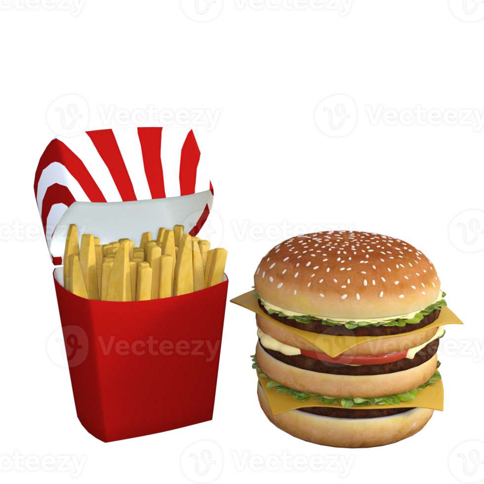 a hamburger and french fries in a box png