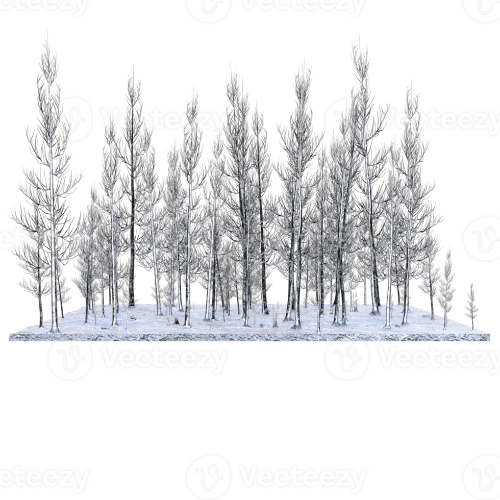 a 3d model of a snow covered field with trees png