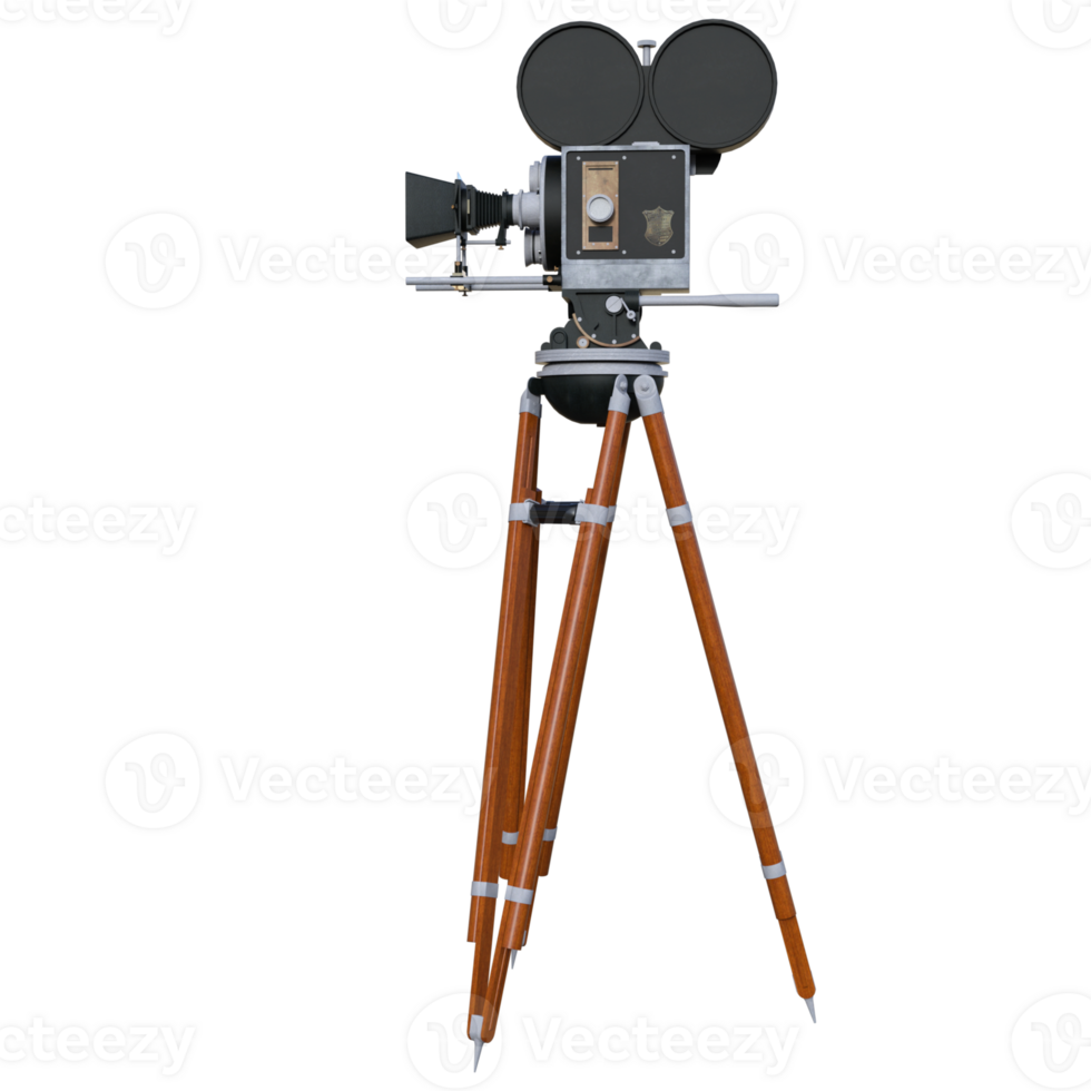 an old movie camera on a tripod with a wooden stand png