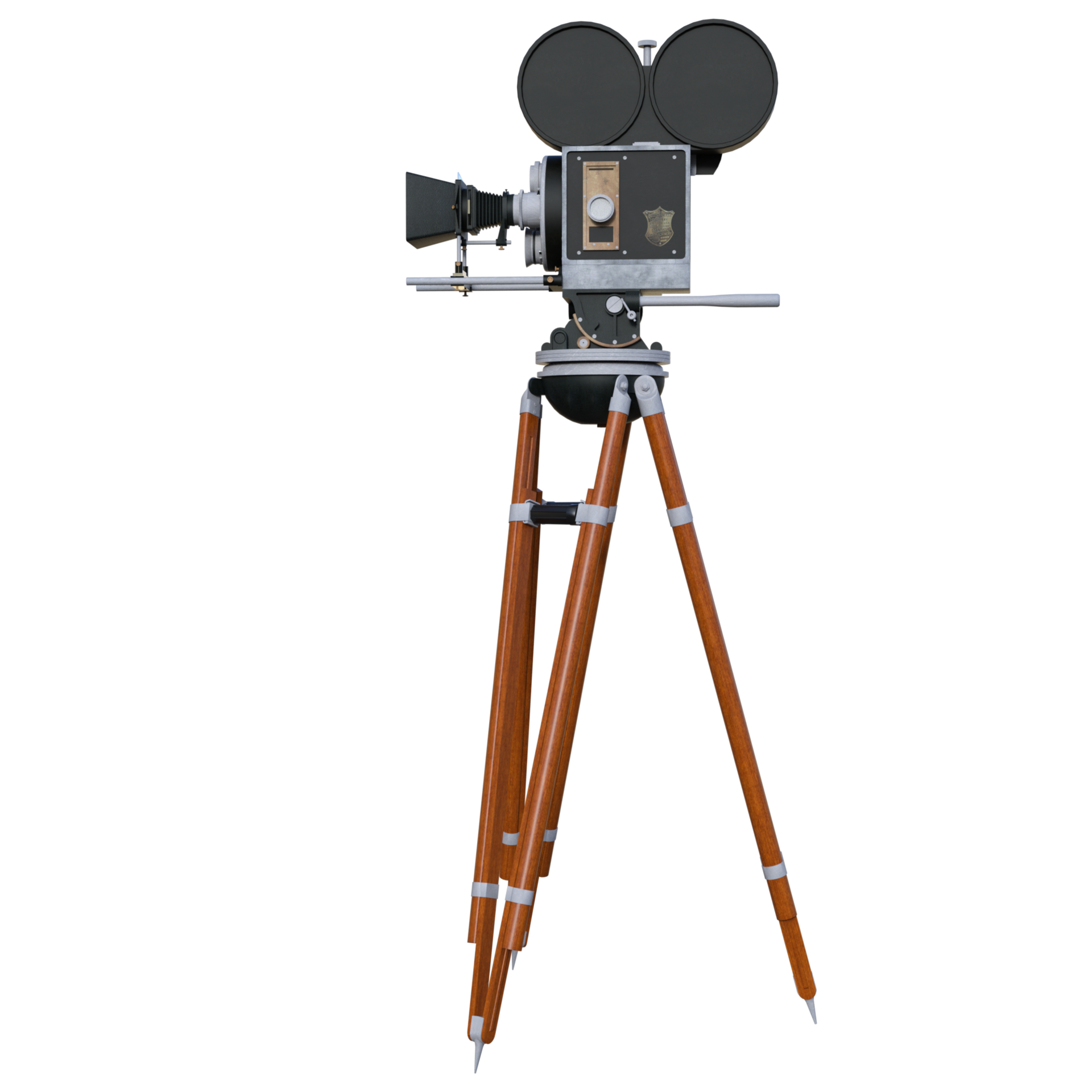 an old movie camera on a tripod with a wooden stand 27504384 PNG