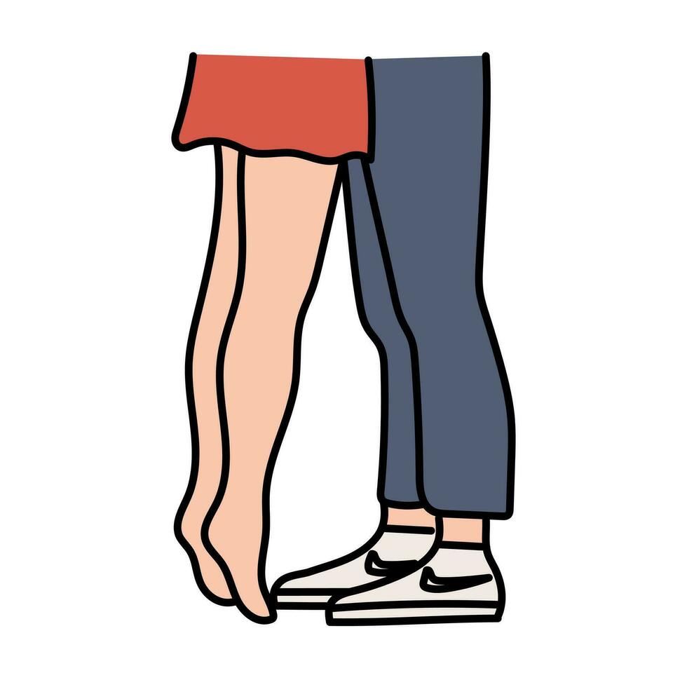 Legs of couple in love. Man and woman in romantic relationships. Romantic time together. Valentine day. Hand drawn style. Vector illustration