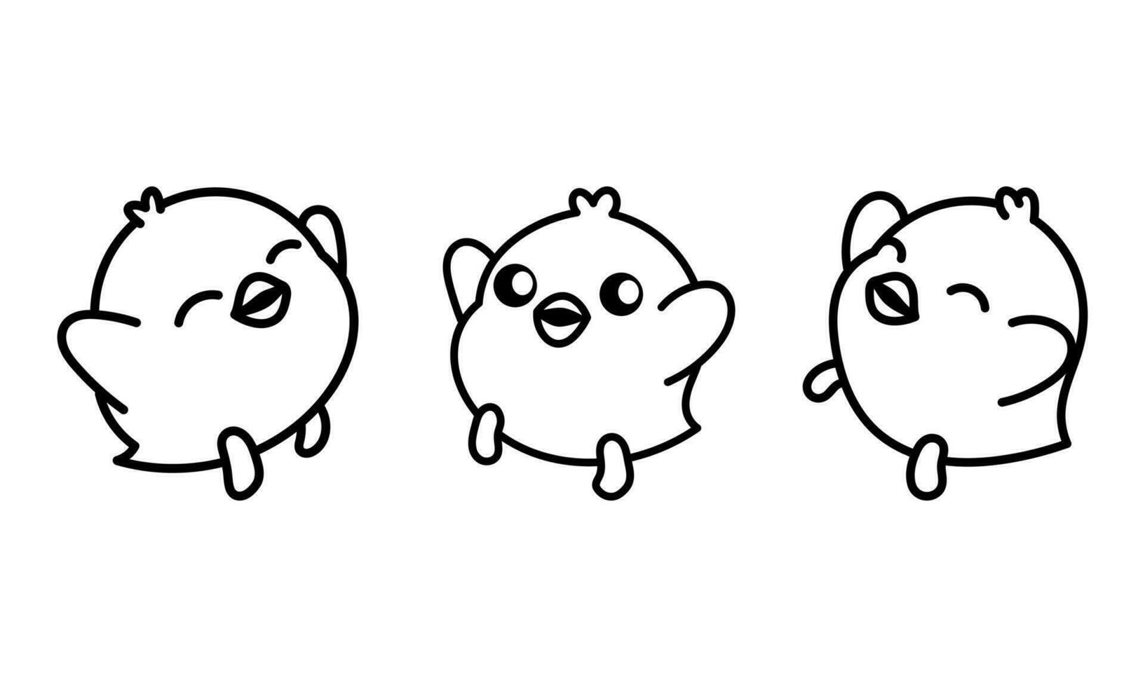 set of cute chick cartoon in line art style. isolated on white background. suitable for coloring books, children's books. graphic vector illustration.
