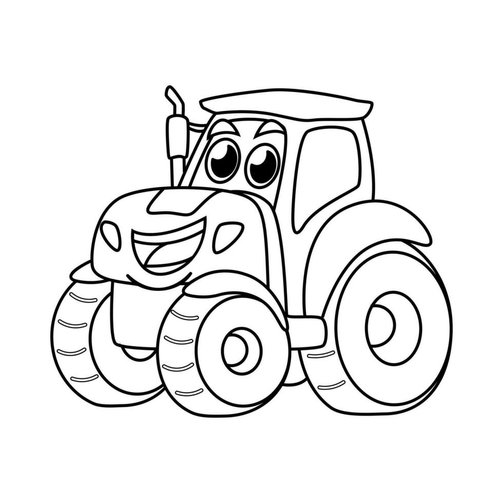 tractor cartoon character mascot line art. suitable coloring book. theme of farming, agriculture, vehicle, transportation. vector graphic.