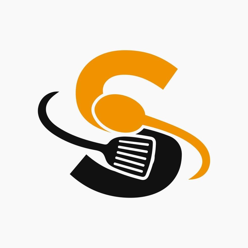 Letter S Restaurant Logo Combined with Spatula and Spoon Icon vector