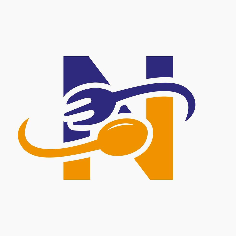 Letter N Restaurant Logo Combined with Fork and Spoon Icon vector