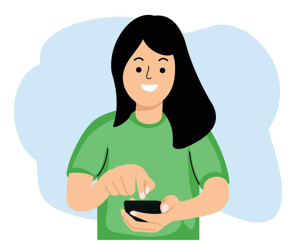 casual mujer disfrutar utilizando teléfono inteligente vector