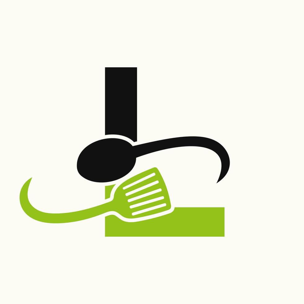 Letter L Restaurant Logo Combined with Spatula and Spoon Icon vector
