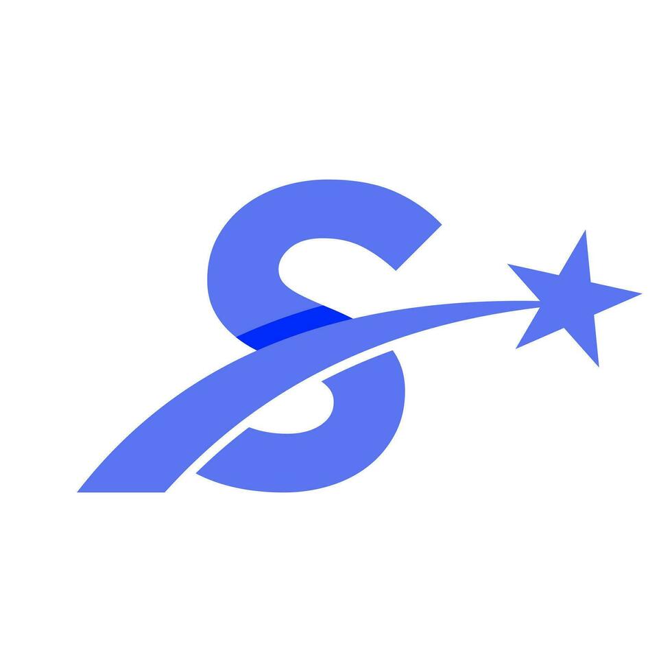 Star Logo On Letter S Moving Star Symbol Vector Template