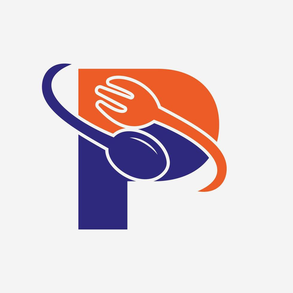 Letter P Restaurant Logo Combined with Fork and Spoon Icon vector