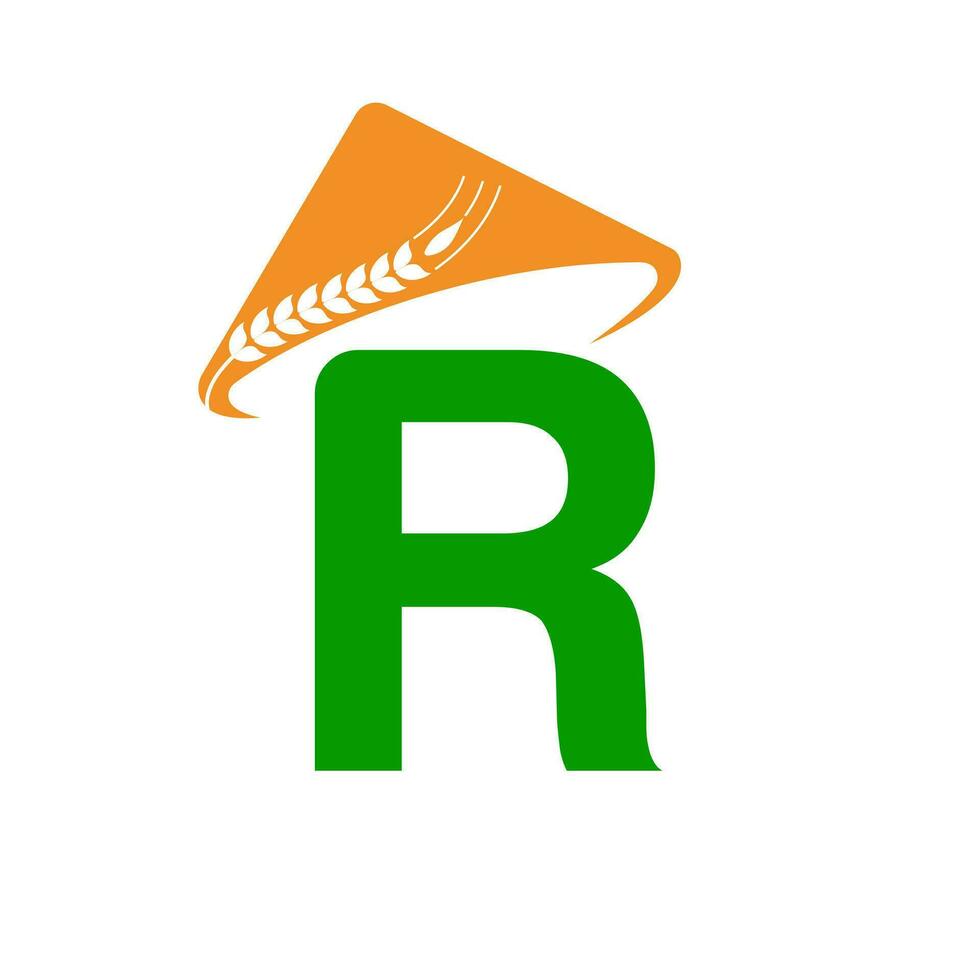 letra r agricultura logo en concepto con granjero sombrero icono. agricultura logotipo modelo vector