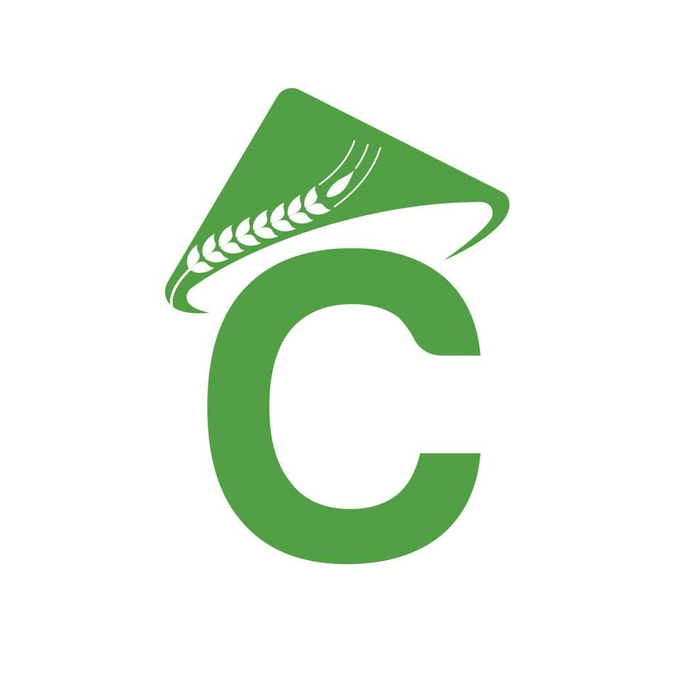 Letter C Agriculture Logo On Concept With Farmer Hat Icon. Farming Logotype Template vector