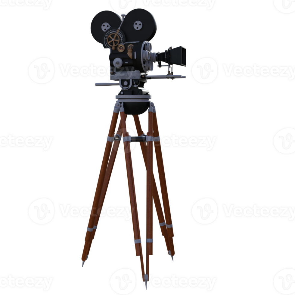 an old movie camera on a tripod with a wooden stand png
