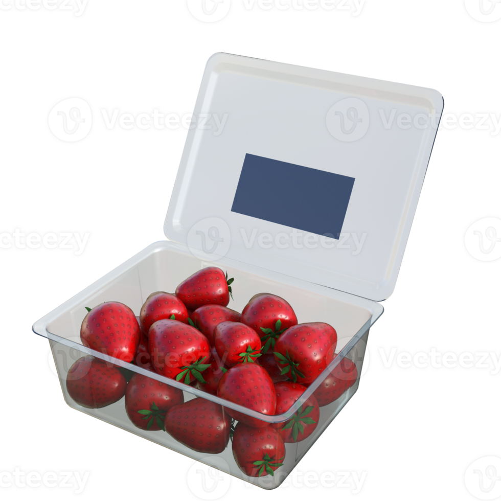a plastic container filled with red strawberries png