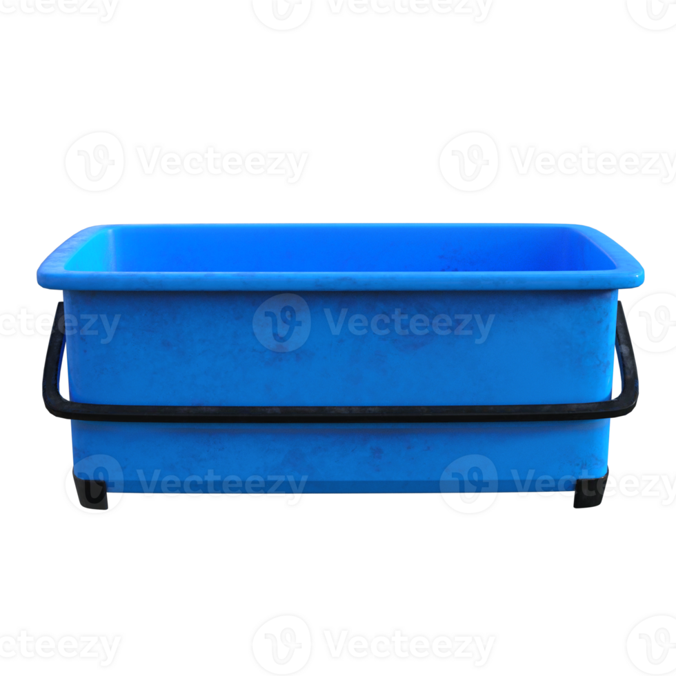 blue plastic bucket with black handle on a white background png