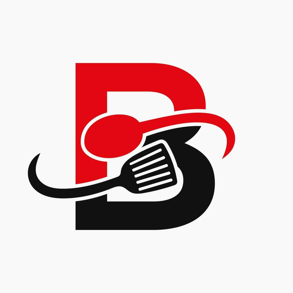 Letter B Restaurant Logo Combined with Spatula and Spoon Icon vector