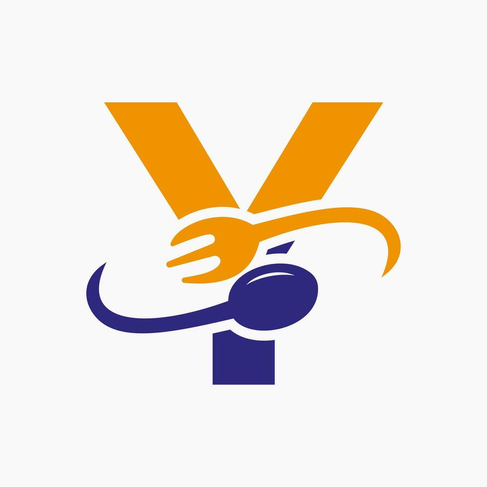 Letter Y Restaurant Logo Combined with Fork and Spoon Icon vector