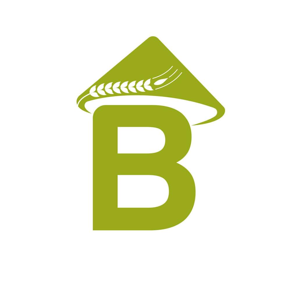 Letter B Agriculture Logo On Concept With Farmer Hat Icon. Farming Logotype Template vector