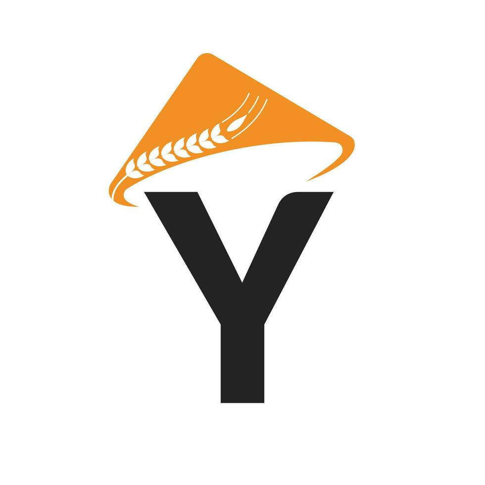 Letter Y Agriculture Logo On Concept With Farmer Hat Icon. Farming Logotype Template vector