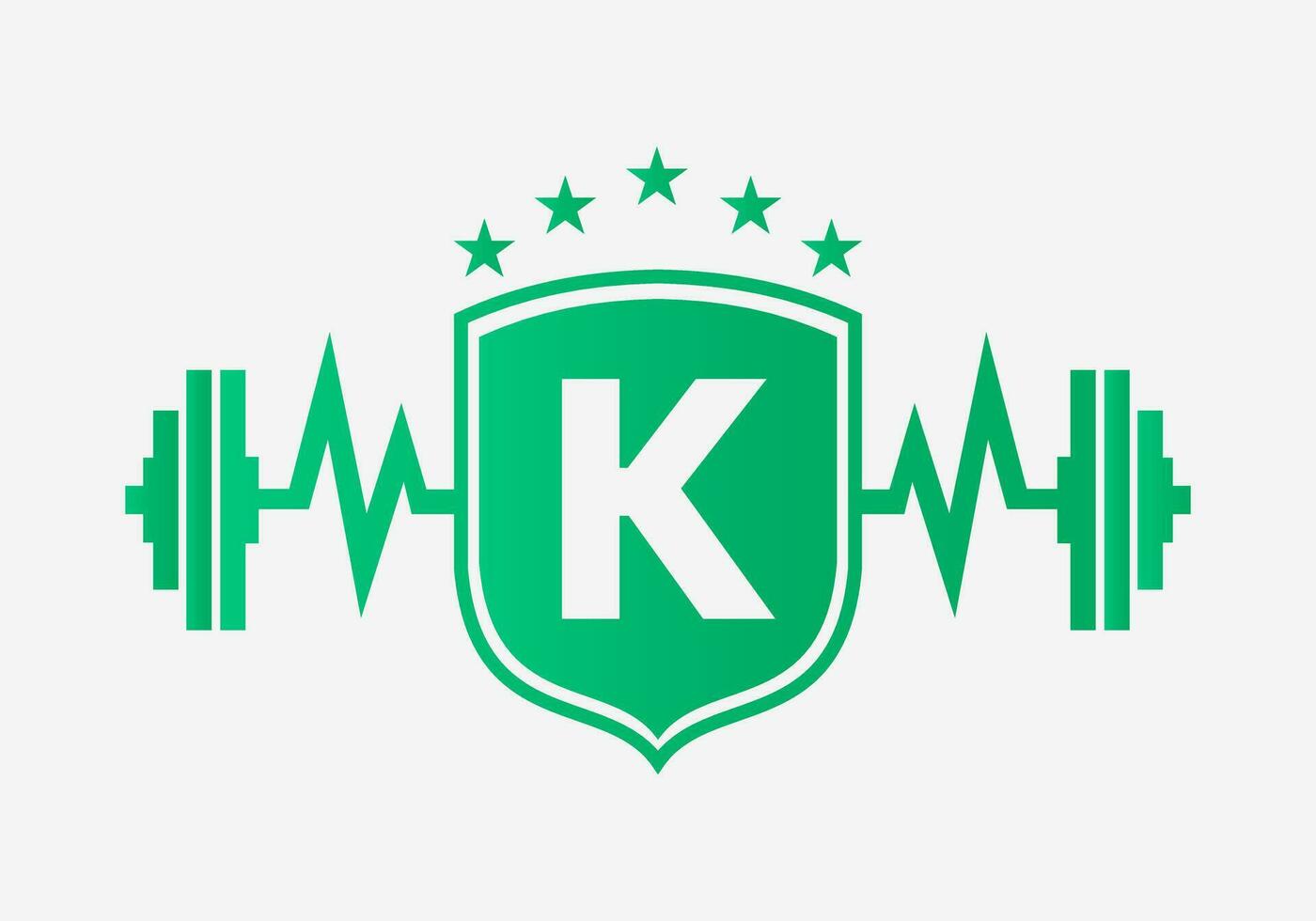 letra k gimnasio aptitud logo diseño concepto con barra con pesas proteger y comienzo icono. Constitución corporal gimnasio símbolo vector
