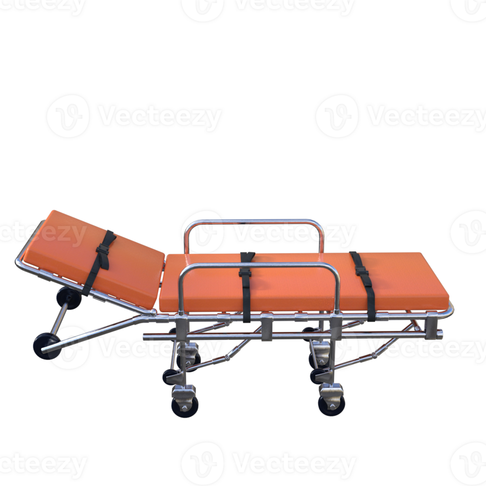 an orange stretcher with wheels on a white background png