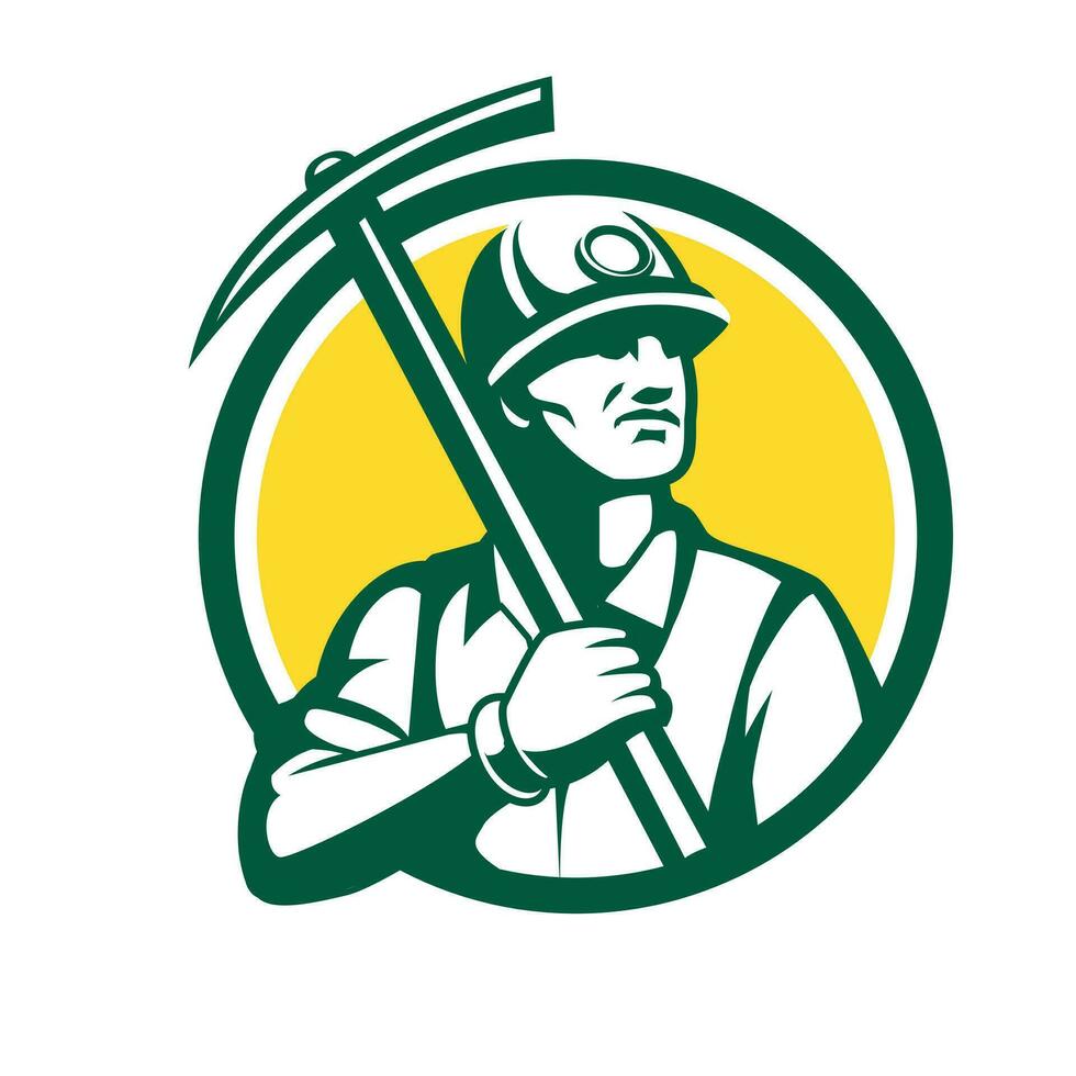 miner mascot logo hold the pick axe vector