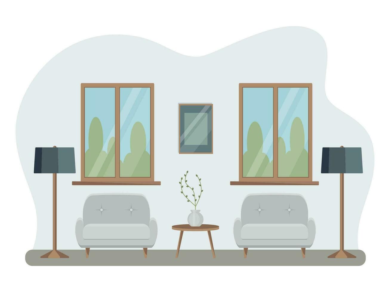 interior de el vivo habitación con mueble. plano dibujos animados estilo. vector ilustración