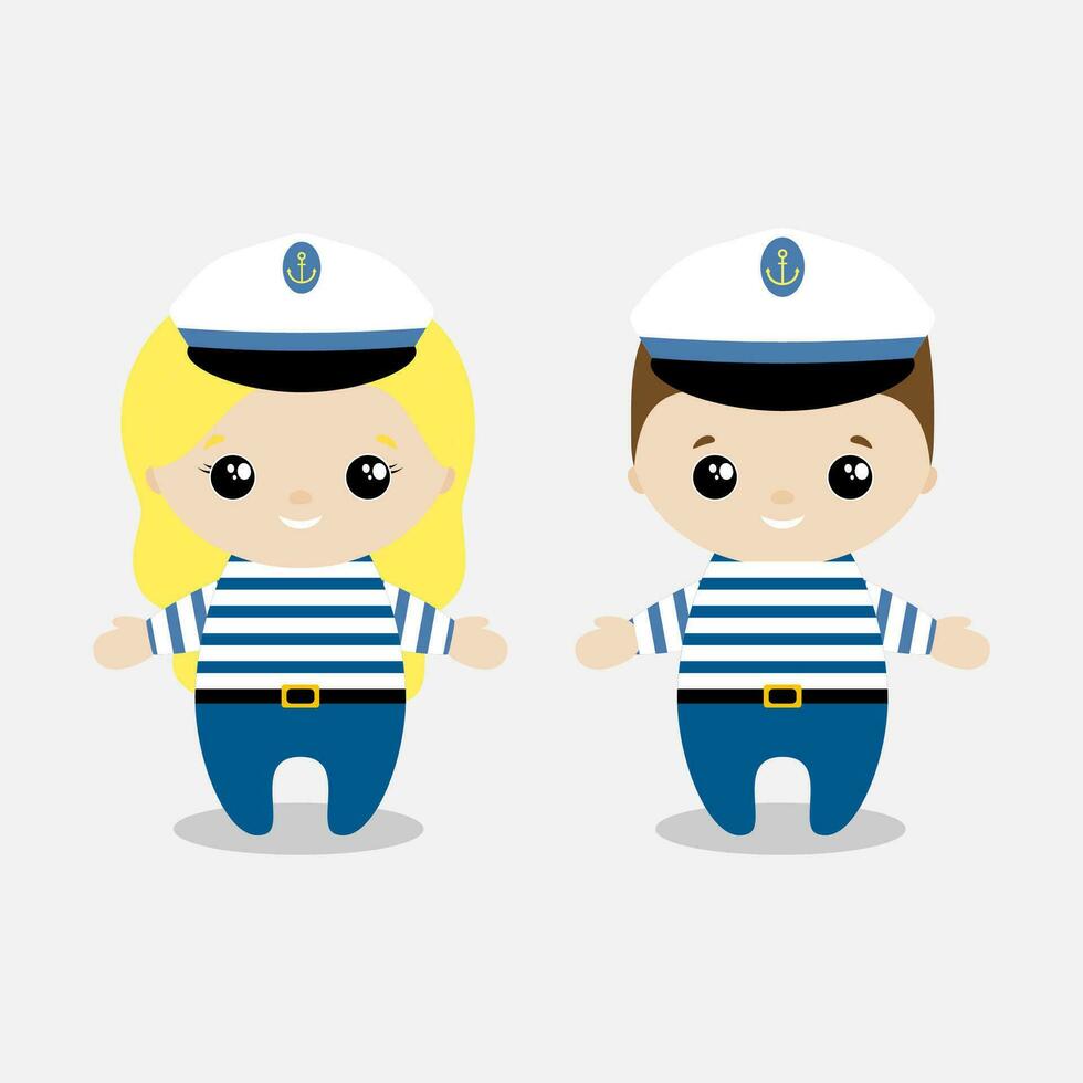 Boy and girl sailor cartoon style. Set of cute cartoon children in professions. Vector illustration