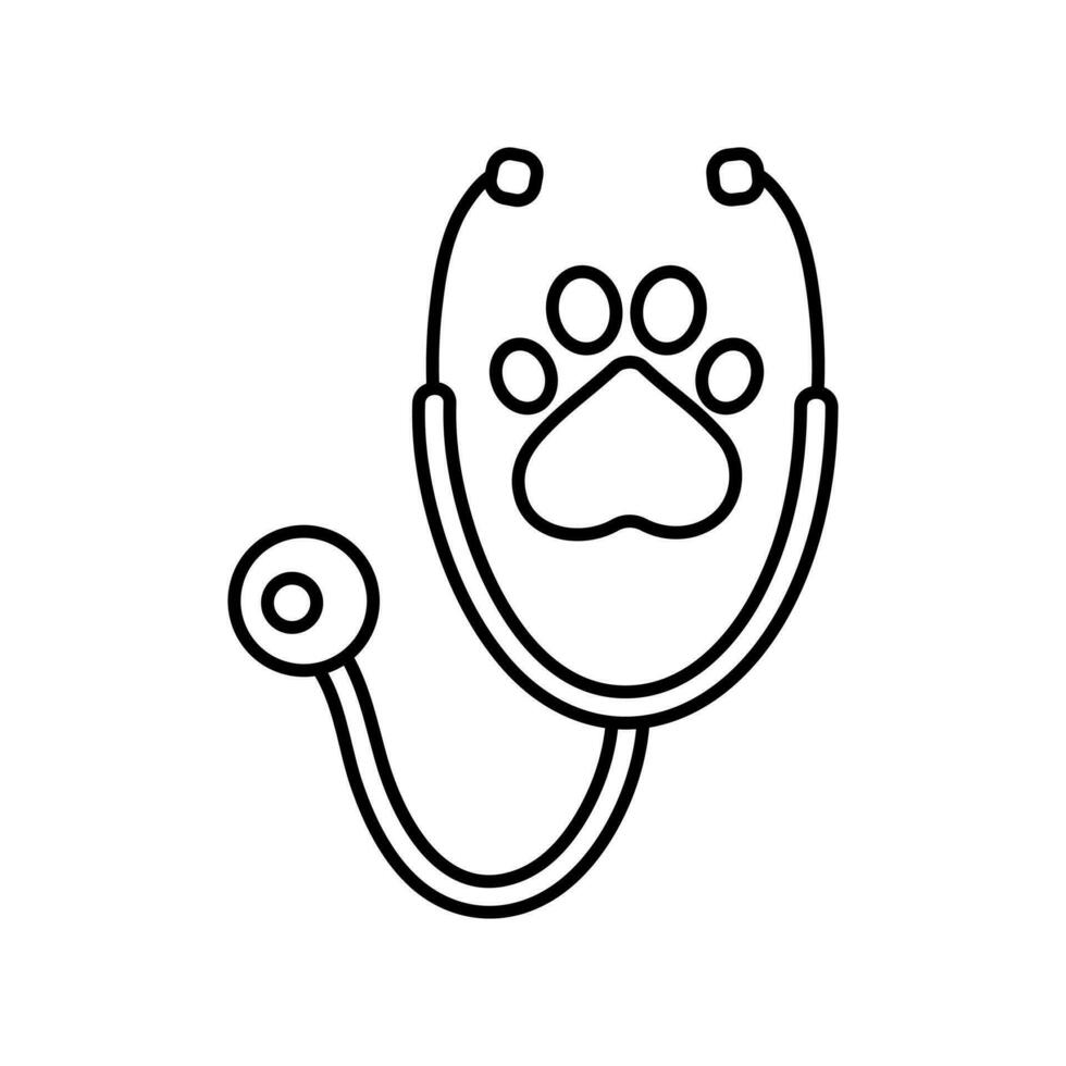 Stethoscope with animal paw print symbol. Veterinary medicine logo