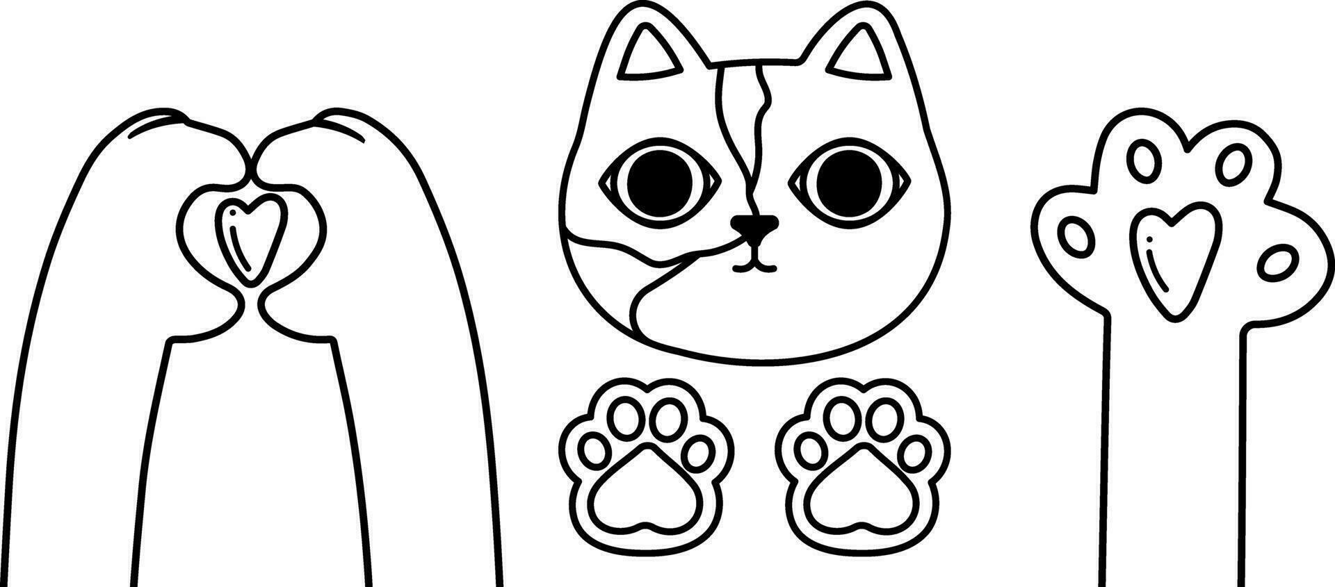 Cute and funny doodle cat set. vector