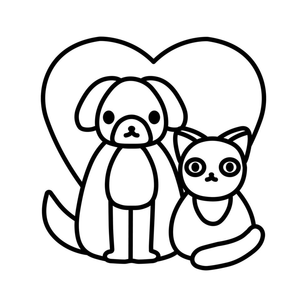 Cute Dog And Cat doodle Icon Illustration. vector