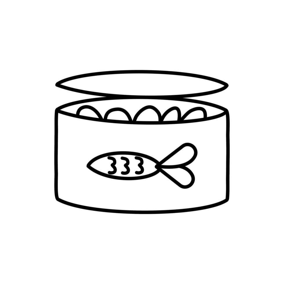 Tin can icon. Home animals wet meal. Doodle pet food. vector