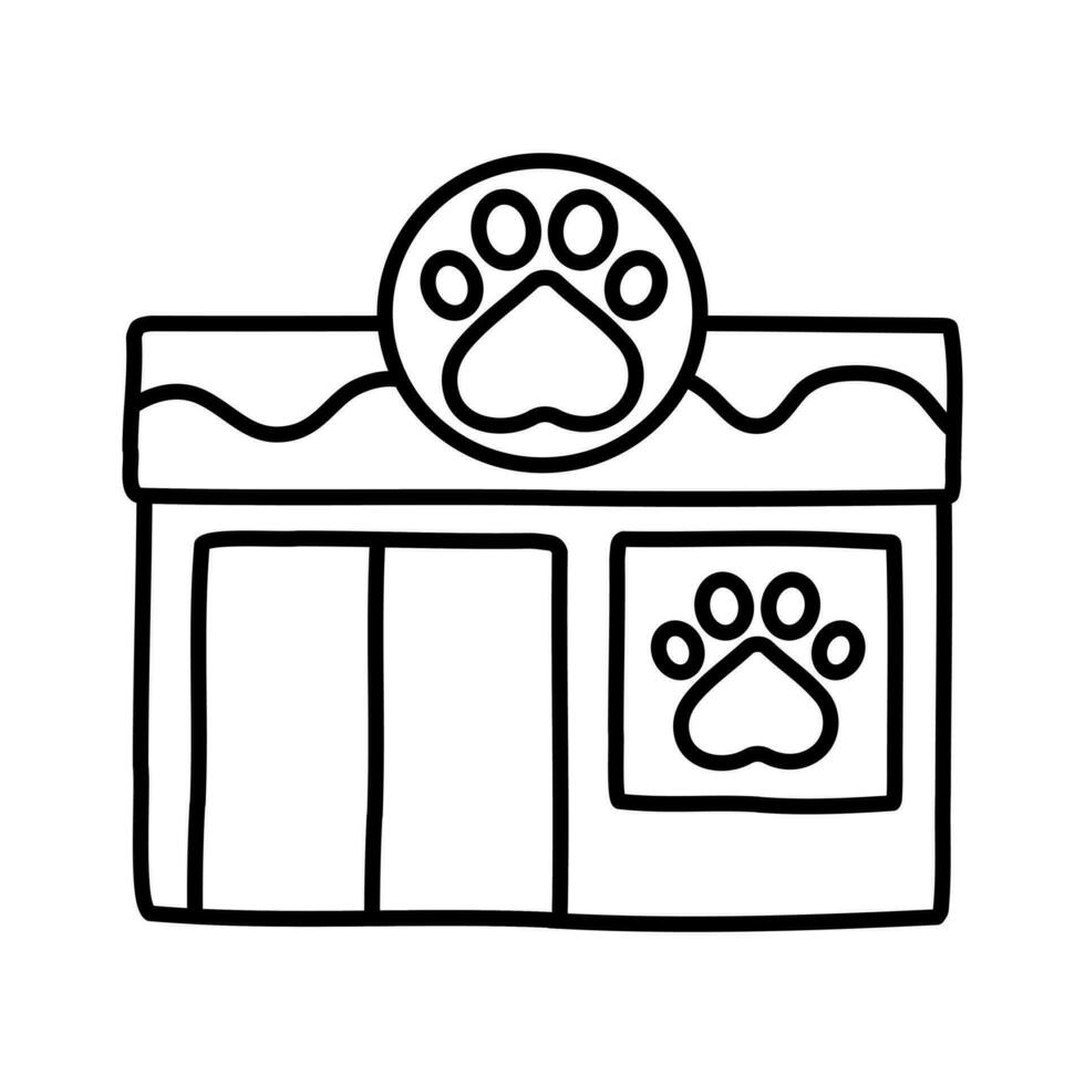 mascota almacenar. el Tienda edificio con un brillante bandera. vector