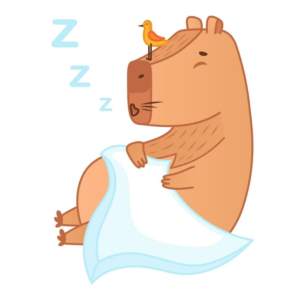 linda carpincho personaje durmiendo. dibujos animados animal pegatina. vector ilustración en blanco antecedentes