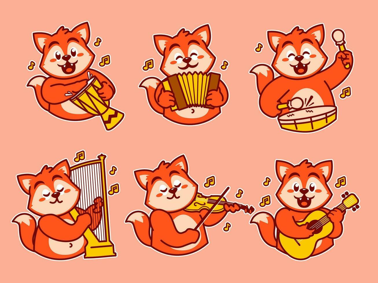 Fox Cartoon Sticker Playing music vector