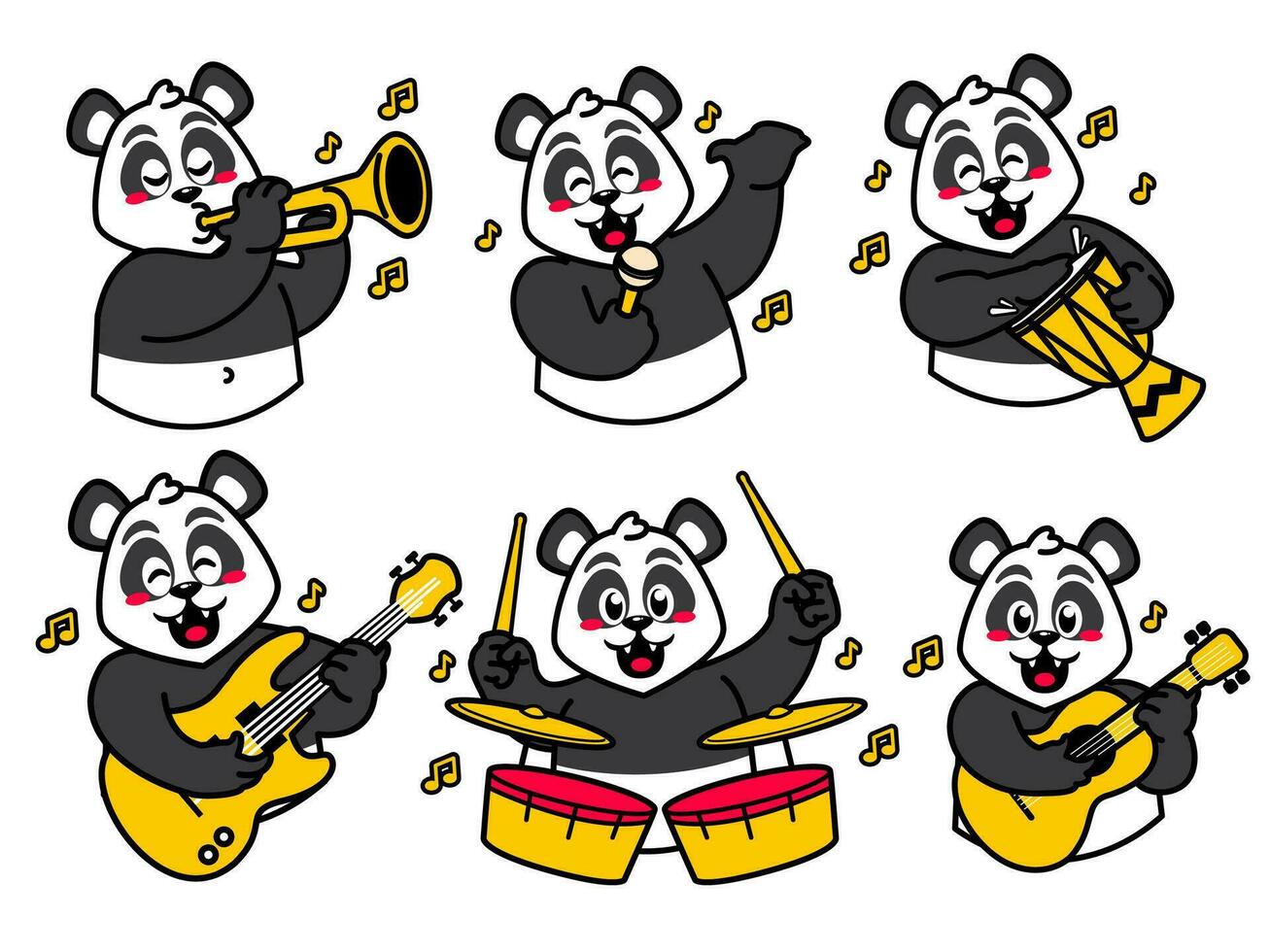 Cartoon panda sticker playing music vector