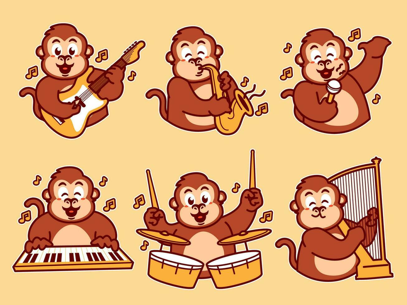Monkey Cartoon Sticker Playing music vector