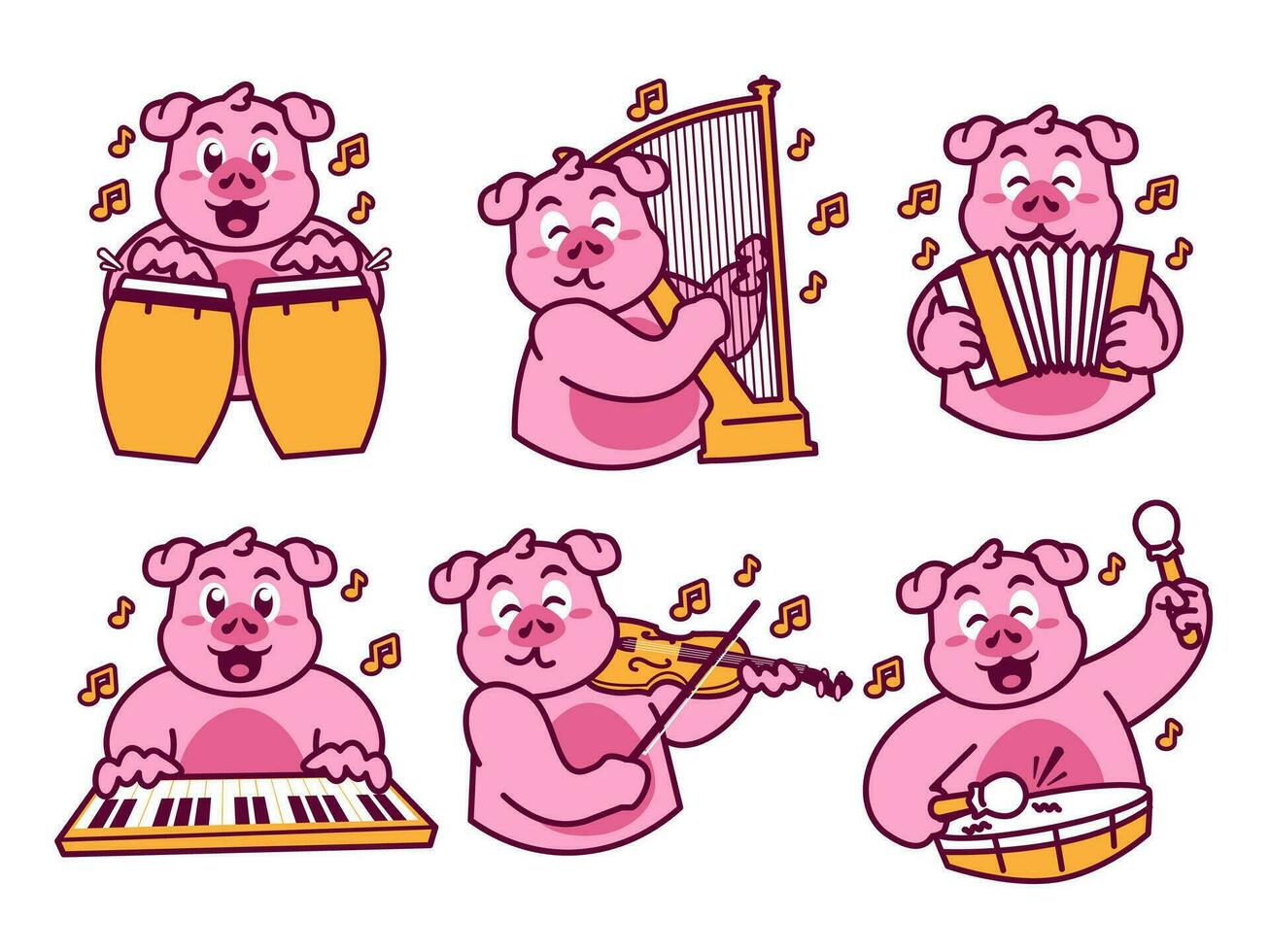 Pig Cartoon Sticker Playing music vector