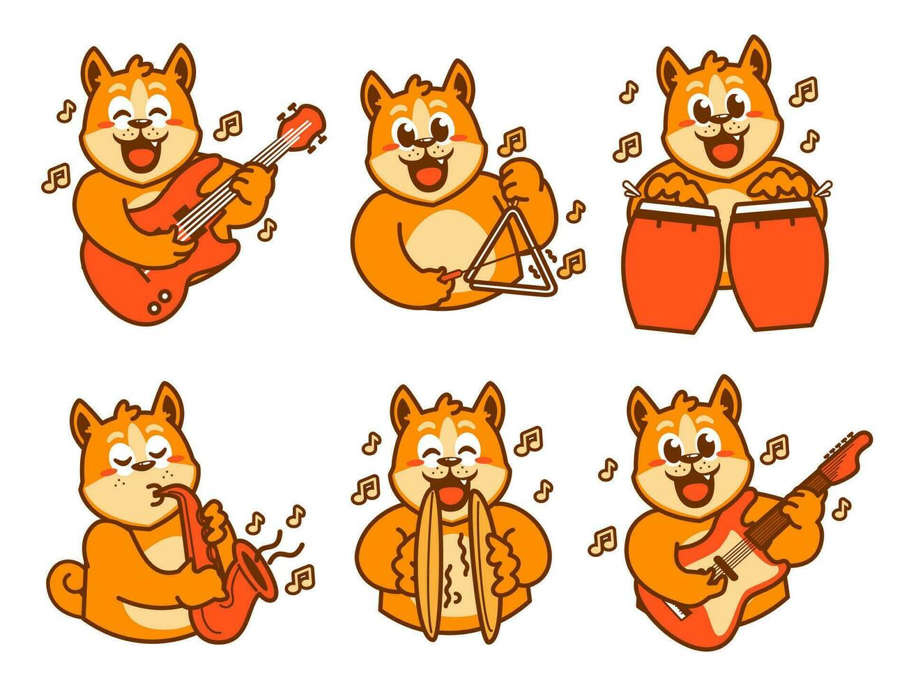 shiba inu perro dibujos animados pegatina jugando música vector