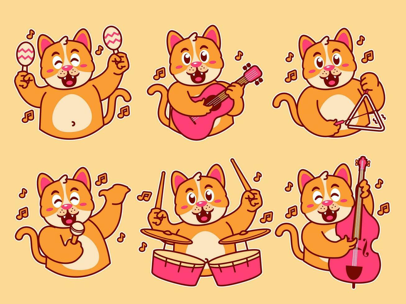 Cat Cartoon Sticker Playing music vector